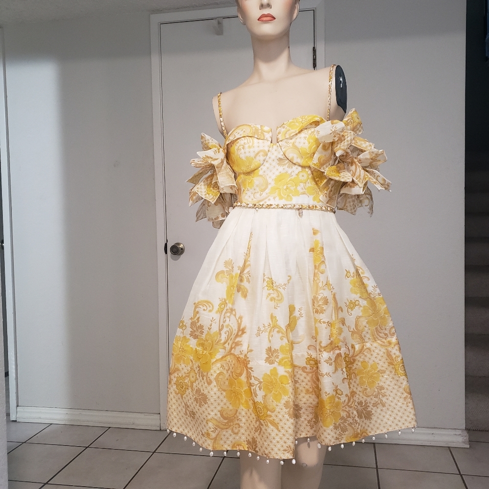 Zimmermann bodice yellow dress size 0 Pearl Deco